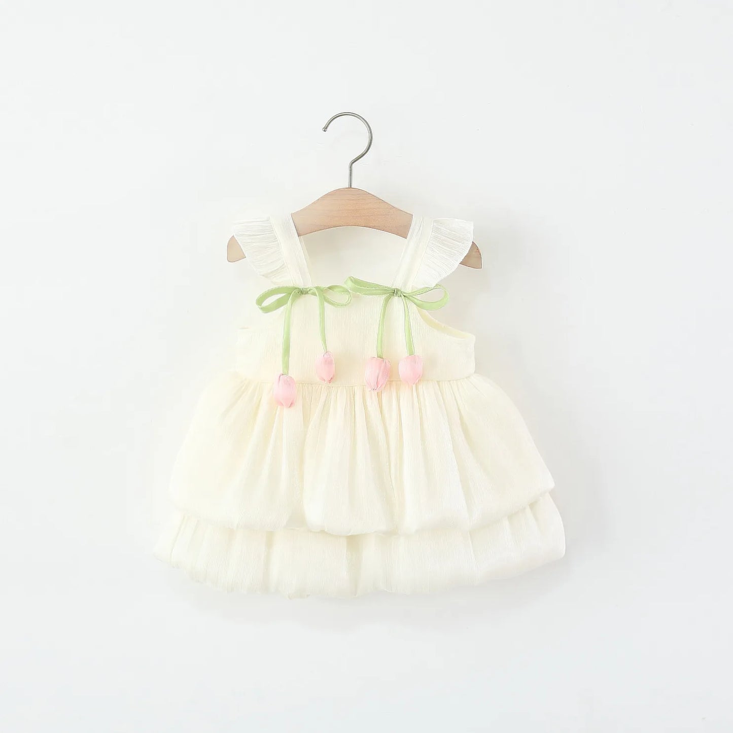 Baby Girl Dress Summer Solid Color Flower Small Fly Sleeve Girl Dress Cute Bow Baby Princess Dress Baby Girl Clothes ﻿