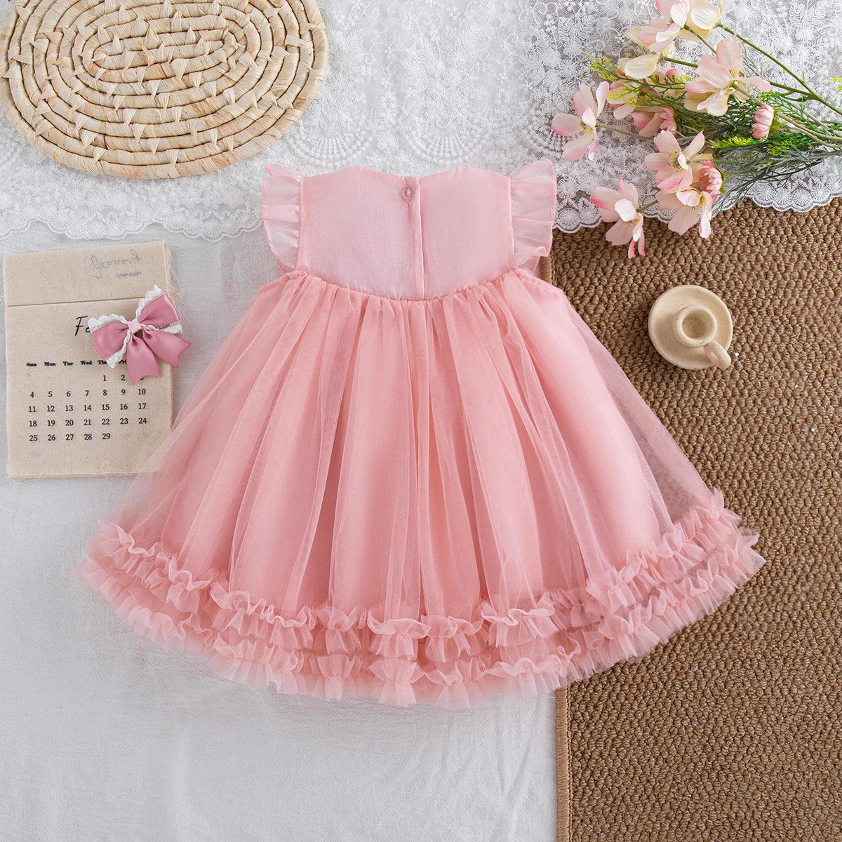 Summer New Sweet Bow Baby Girl Princess Dress, Solid Color Chiffon Children'S Clothing For Birthday Parties (9 Months -4 Years)