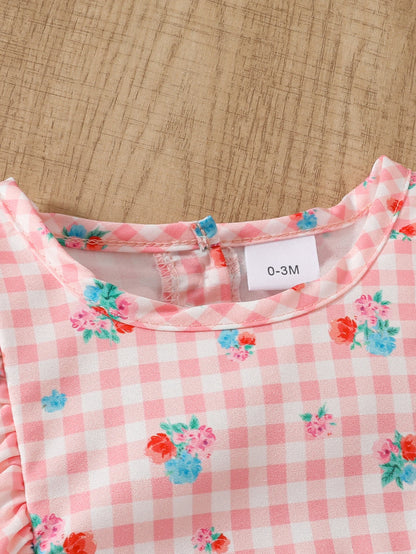 Cute Baby Girl's Summer Bestselling Round Neck Small Flutter Sleeve Infant Baby Romper with Hat, 2-Piece Set