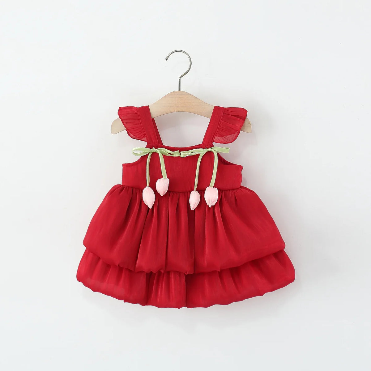 Baby Girl Dress Summer Solid Color Flower Small Fly Sleeve Girl Dress Cute Bow Baby Princess Dress Baby Girl Clothes ﻿